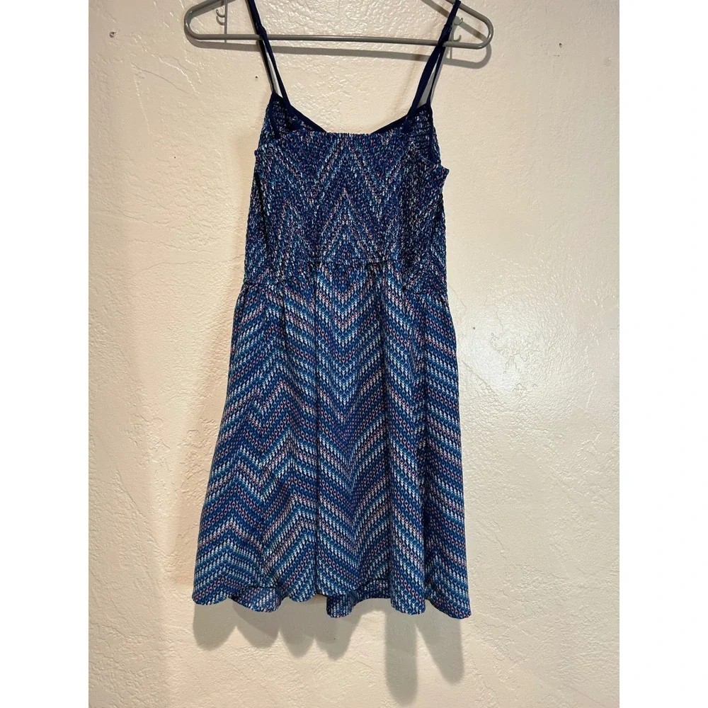 Mason Mackenzie Blue Geometric Chevron Smocked Fit Flare‎ Mini Dress Xl